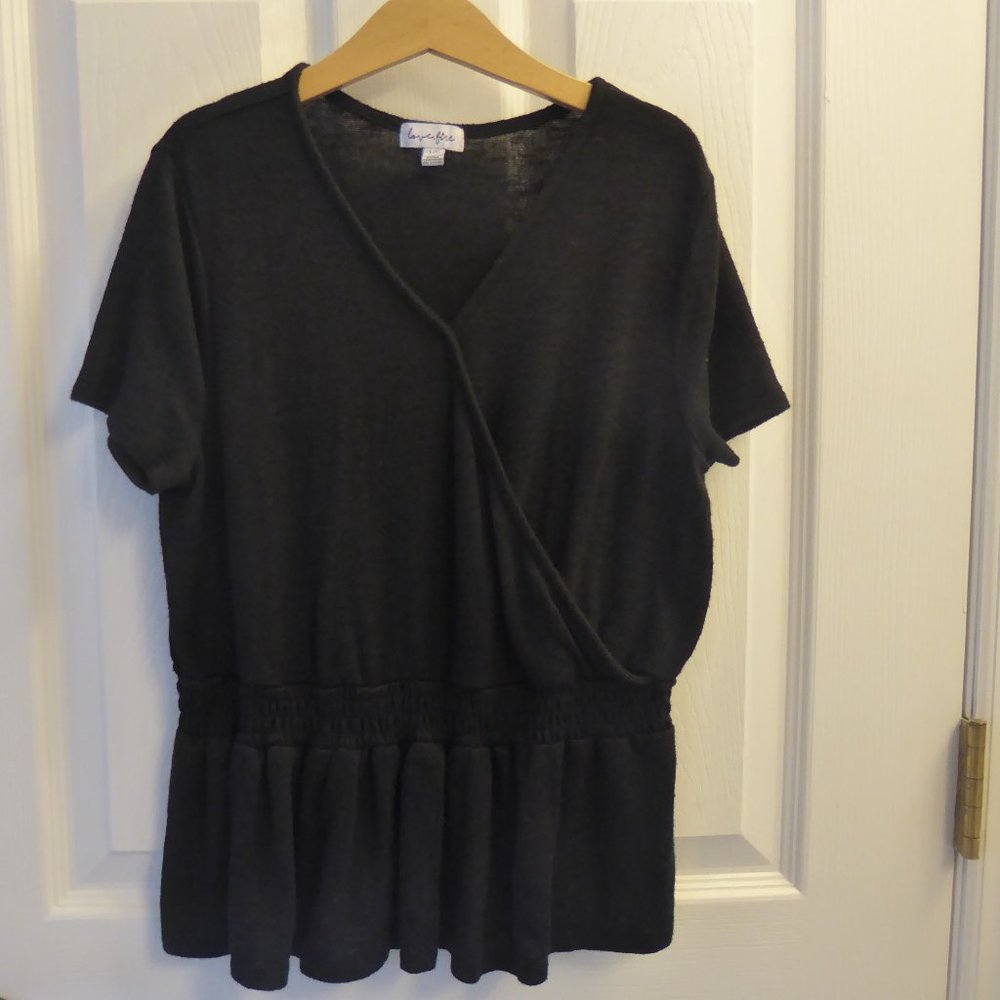 Girls Sheer Black Wrap Cotton Top Sz L
